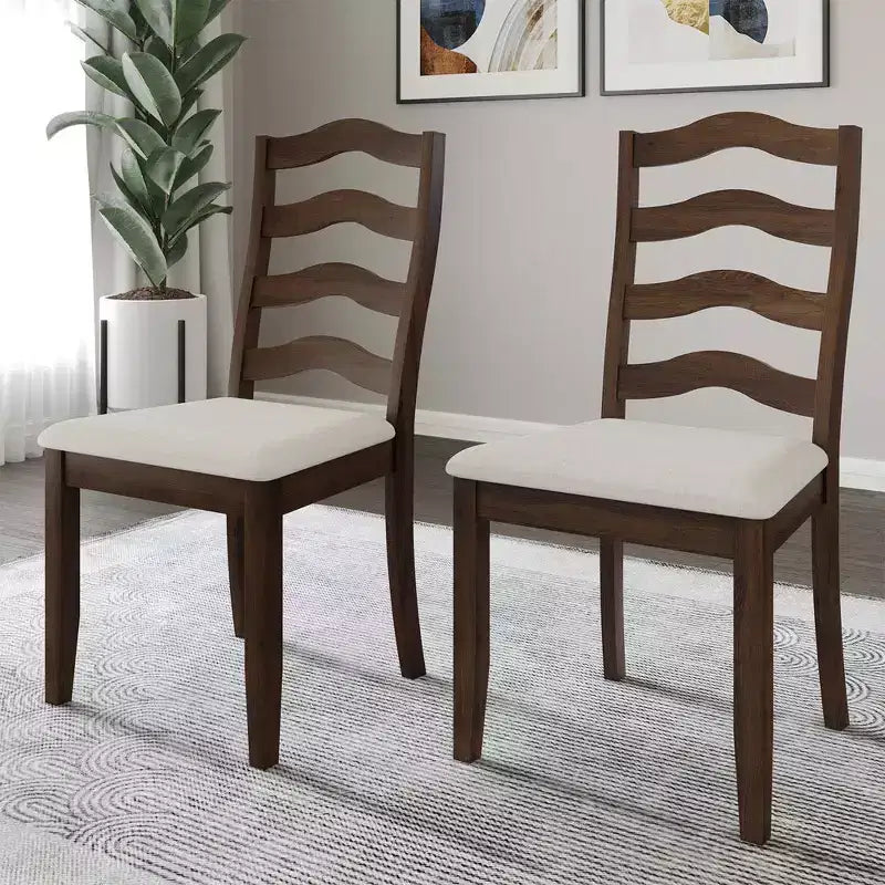 ChaletPosh Wooden Dining Chair With Warm Grey Cover (Set of 2)