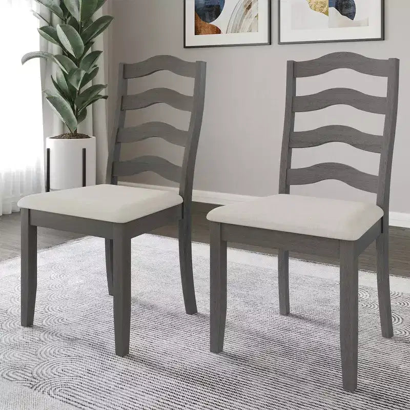 ChaletPosh Wooden Dining Chair With Warm Grey Cover (Set of 2)