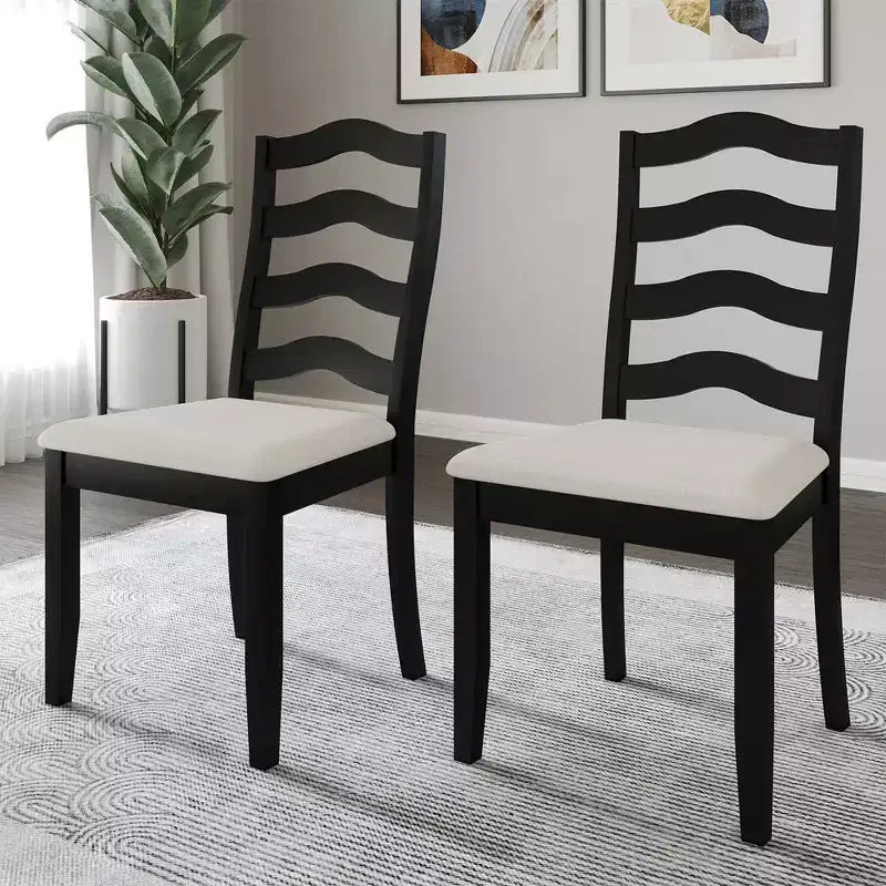 ChaletPosh Wooden Dining Chair With Warm Grey Cover (Set of 2)