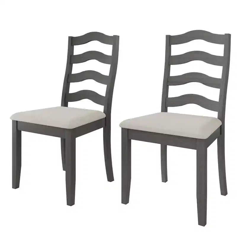 ChaletPosh Wooden Dining Chair With Warm Grey Cover (Set of 2)