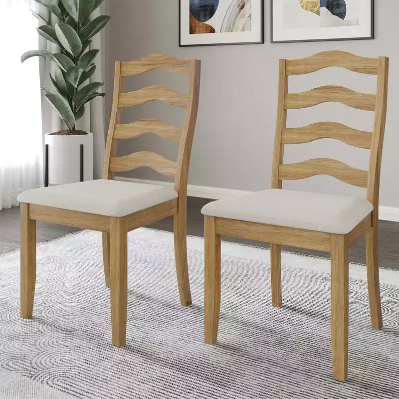 ChaletPosh Wooden Dining Chair With Warm Grey Cover (Set of 2)