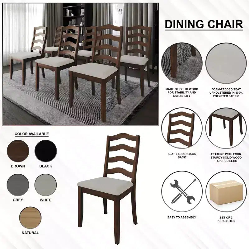 ChaletPosh Wooden Dining Chair With Warm Grey Cover (Set of 2)