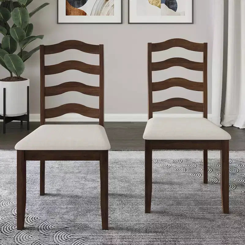 ChaletPosh Wooden Dining Chair With Warm Grey Cover (Set of 2)