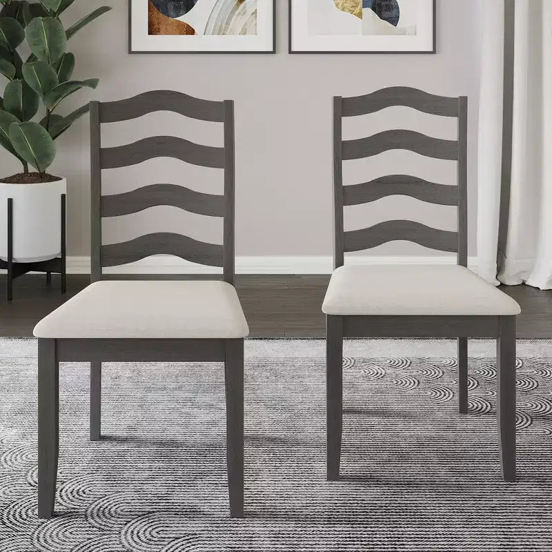 ChaletPosh Wooden Dining Chair With Warm Grey Cover (Set of 2)