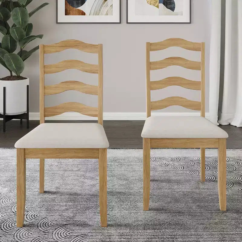 ChaletPosh Wooden Dining Chair With Warm Grey Cover (Set of 2)