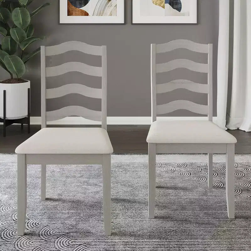 ChaletPosh Wooden Dining Chair With Warm Grey Cover (Set of 2)