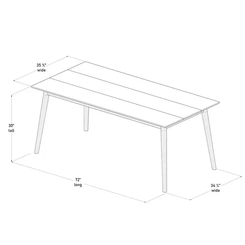 Plank+Beam 72 Mid Century Modern Dining Table, Solid Wood Kitchen & Dining Room Table for 6