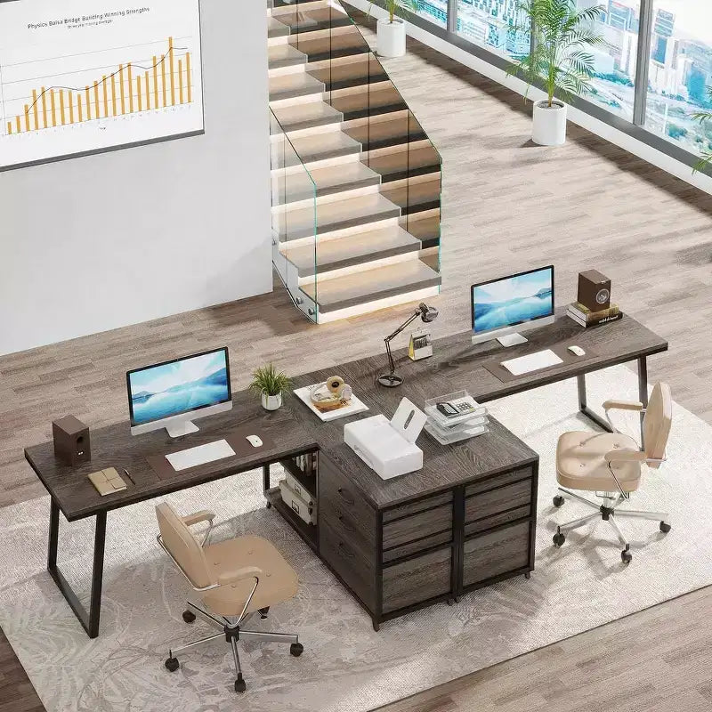 Lantine 53-Inch L-Shaped Computer Desk with 3 Drawers and Shelves