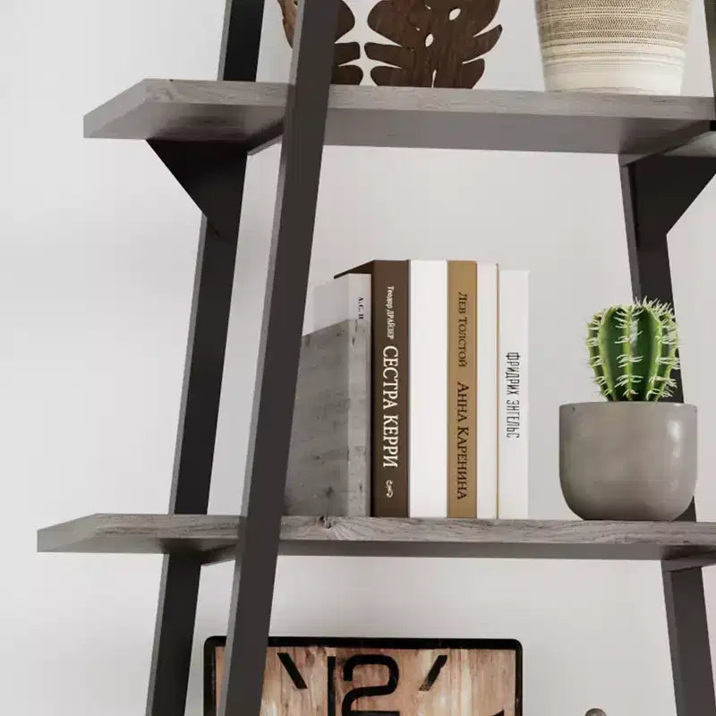 Whizmax Bookshelf 5 Tier Industrial Wood, Tall Open Rustic Etagere Bookcase Ladder, Standing Display Shelves for Home Living Room Bedroom Office