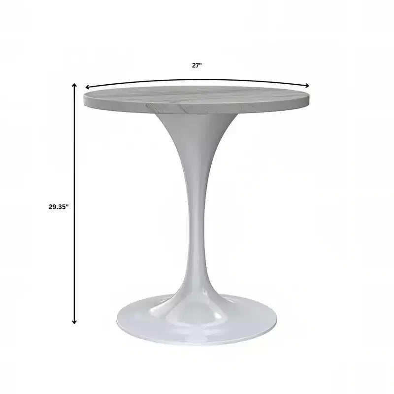 LeisureMod Verve 27 Round Dining Table - Modern Resin Top with White Steel Pedestal Base Accent Side Table for Kitchen and Home