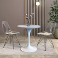 LeisureMod Verve 27 Round Dining Table - Modern Resin Top with White Steel Pedestal Base Accent Side Table for Kitchen and Home