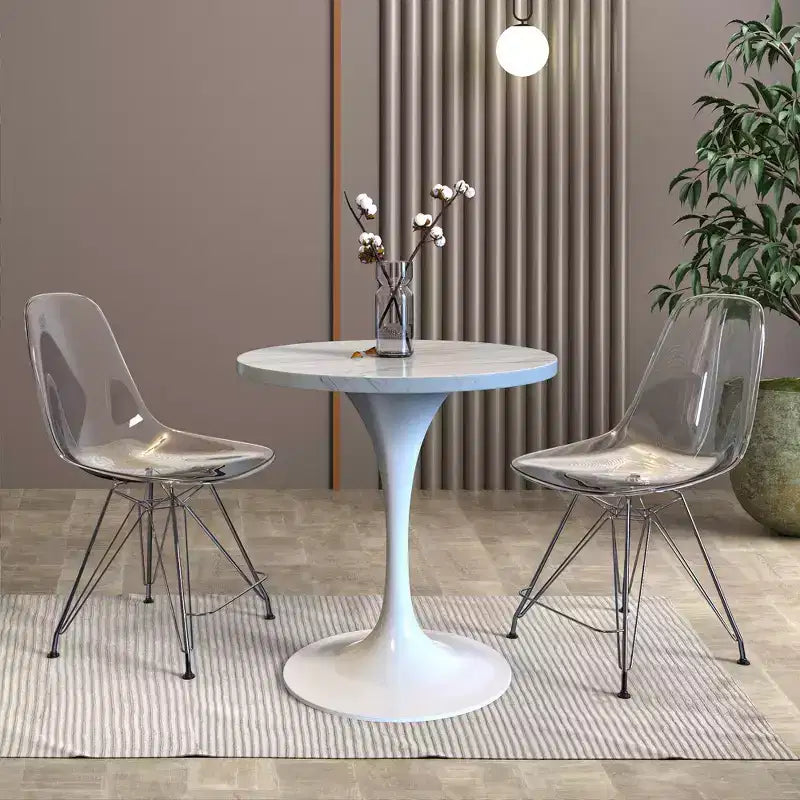 LeisureMod Verve 27 Round Dining Table - Modern Resin Top with White Steel Pedestal Base Accent Side Table for Kitchen and Home