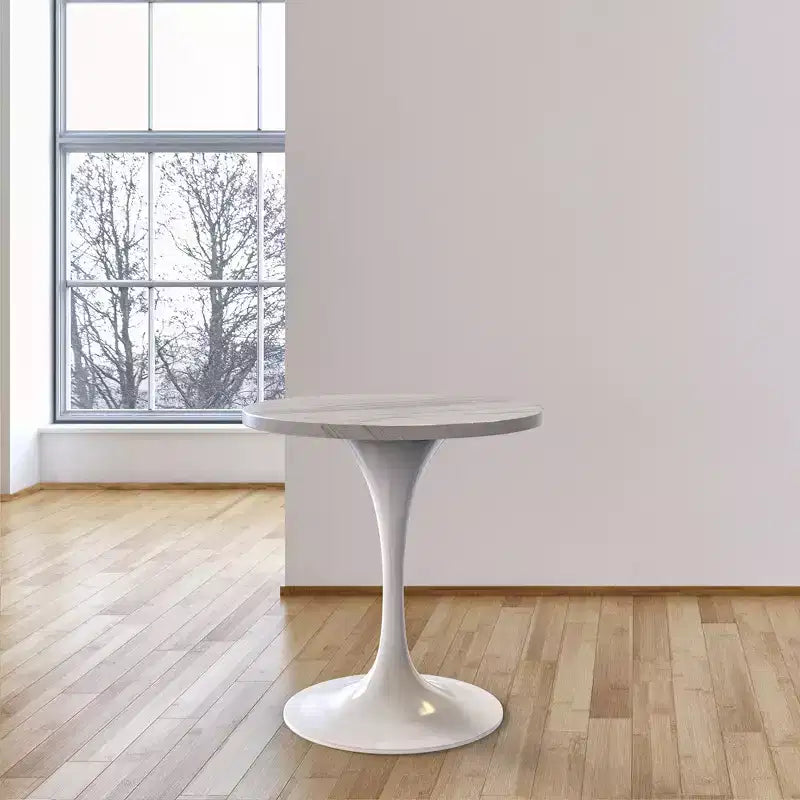LeisureMod Verve 27 Round Dining Table - Modern Resin Top with White Steel Pedestal Base Accent Side Table for Kitchen and Home