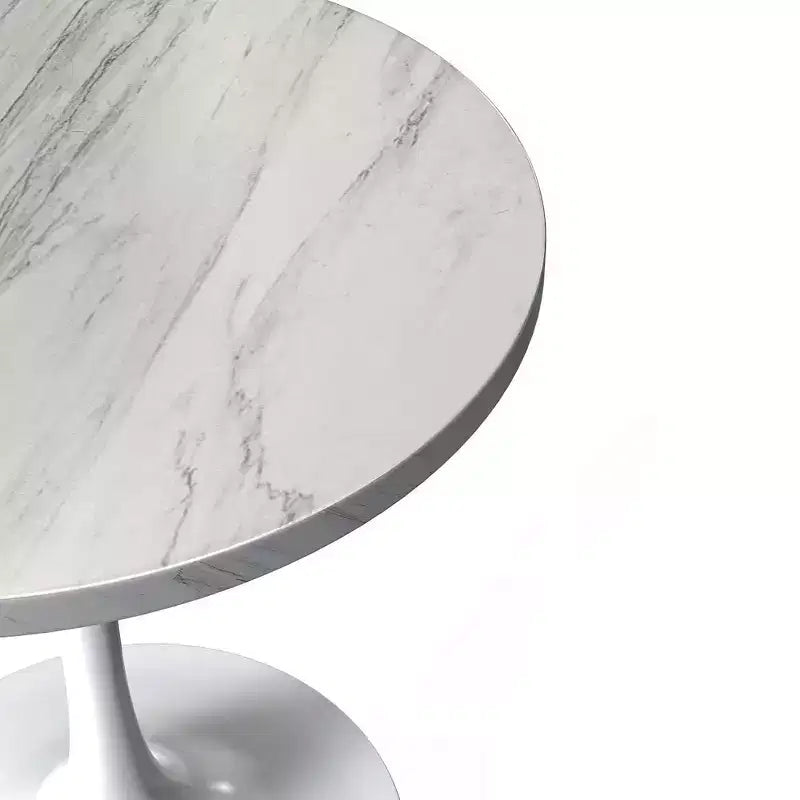 LeisureMod Verve 27 Round Dining Table - Modern Resin Top with White Steel Pedestal Base Accent Side Table for Kitchen and Home
