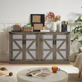 34.05H Rustic Faux Rattan Sideboard, Storage Cabinet with Four Doors and Adjustable Shelves, 4Q -ModernLuxe