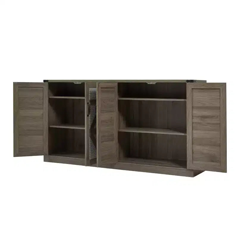 34.05H Rustic Faux Rattan Sideboard, Storage Cabinet with Four Doors and Adjustable Shelves, 4Q -ModernLuxe