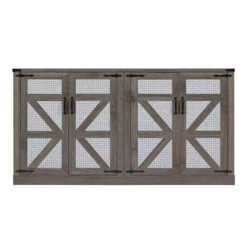 34.05H Rustic Faux Rattan Sideboard, Storage Cabinet with Four Doors and Adjustable Shelves, 4Q -ModernLuxe
