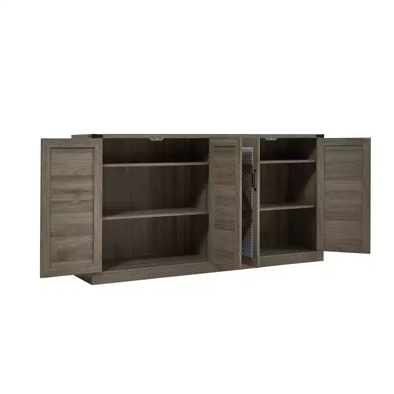 34.05H Rustic Faux Rattan Sideboard, Storage Cabinet with Four Doors and Adjustable Shelves, 4Q -ModernLuxe