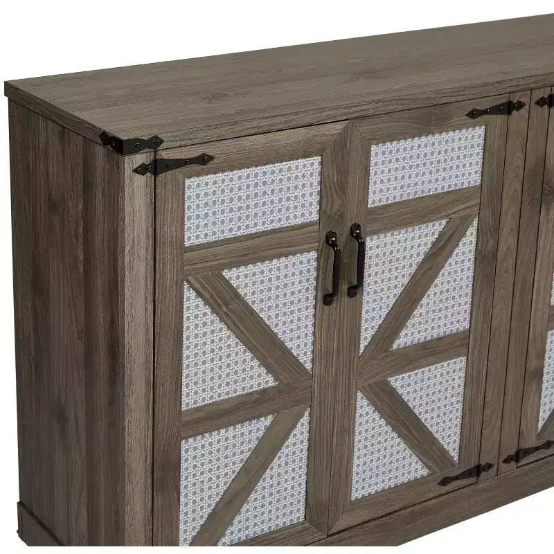34.05H Rustic Faux Rattan Sideboard, Storage Cabinet with Four Doors and Adjustable Shelves, 4Q -ModernLuxe