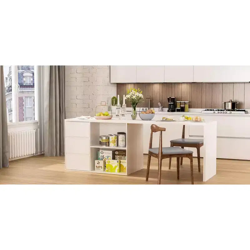 Famapy White Kitchen Island With Storage Wood Kitchen Prep Table Stationery Storage Cabinet