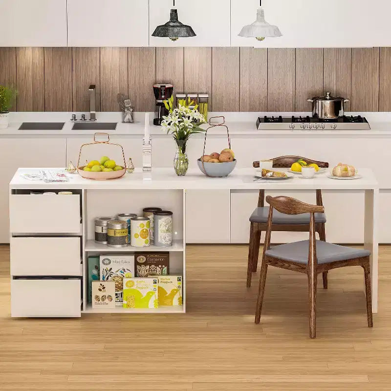 Famapy White Kitchen Island With Storage Wood Kitchen Prep Table Stationery Storage Cabinet