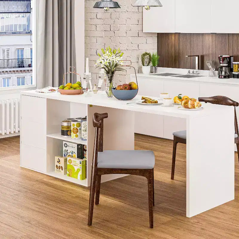 Famapy White Kitchen Island With Storage Wood Kitchen Prep Table Stationery Storage Cabinet