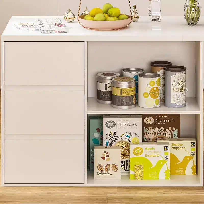 Famapy White Kitchen Island With Storage Wood Kitchen Prep Table Stationery Storage Cabinet
