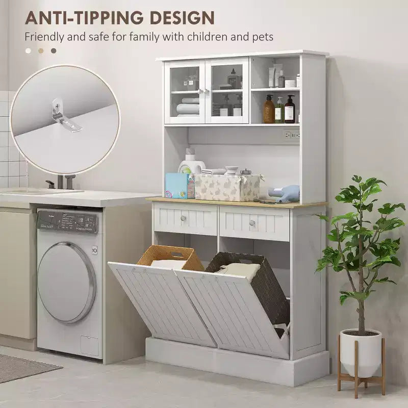 HOMCOM 68 Kitchen Pantry Cabinet with Charging Station, 2 Tilt Out Trash Cabinets and Microwave Stand, Modern Storage Cabinet