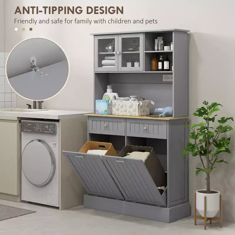 HOMCOM 68 Kitchen Pantry Cabinet with Charging Station, 2 Tilt Out Trash Cabinets and Microwave Stand, Modern Storage Cabinet