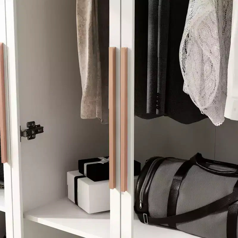 Famapy Armoire With LED Light and Glass Doors Wardrobe Cabinet