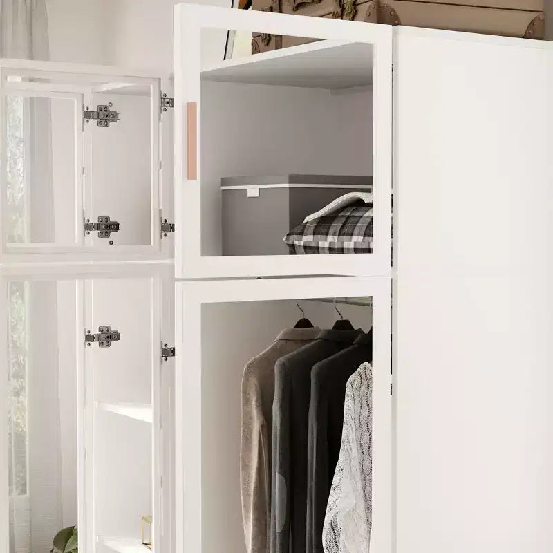 Famapy Armoire With LED Light and Glass Doors Wardrobe Cabinet