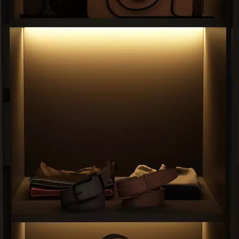 Famapy Armoire With LED Light and Glass Doors Wardrobe Cabinet