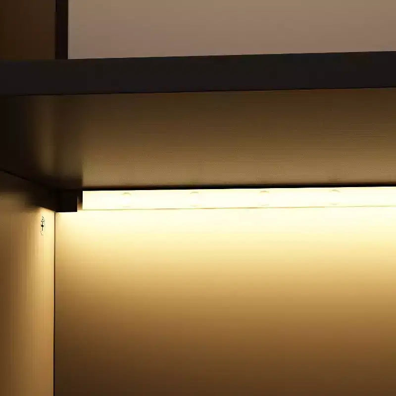 Famapy Armoire With LED Light and Glass Doors Wardrobe Cabinet