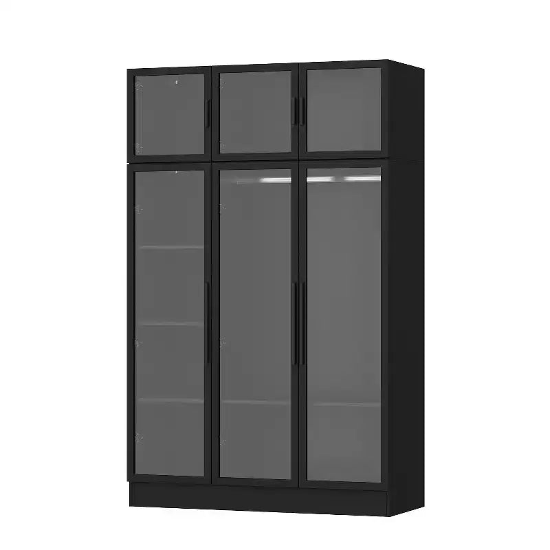 Famapy Armoire With LED Light and Glass Doors Wardrobe Cabinet