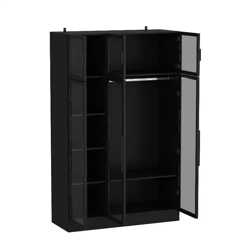 Famapy Armoire With LED Light and Glass Doors Wardrobe Cabinet