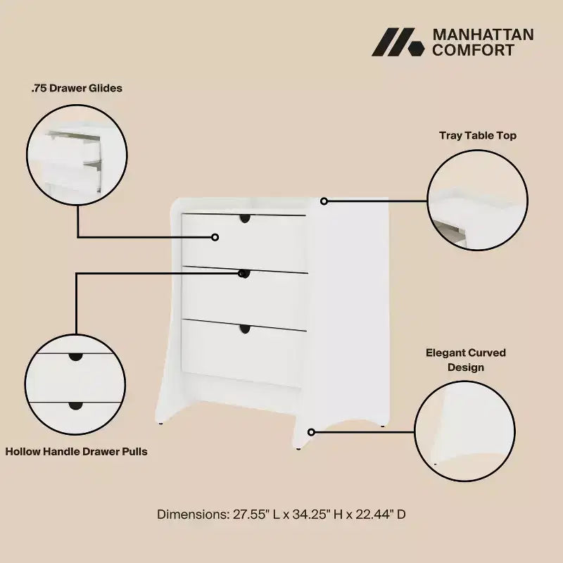 Manhattan Comfort Set of 2 Coney 3 Drawer Dressers