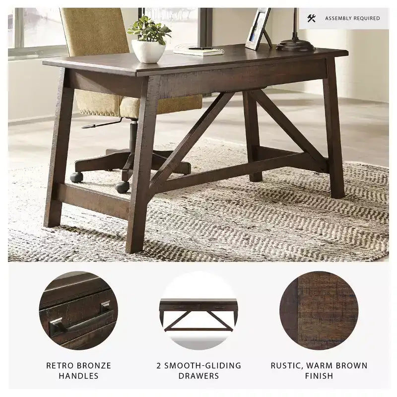 Signature Design by Ashley Baldridge 2 Drawer Home Office Desk, Rustic Brown