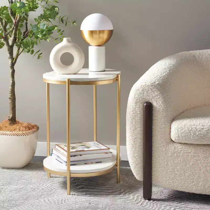 Dove End Table - ACC2501A - White Faux Marble/Gold - Safavieh