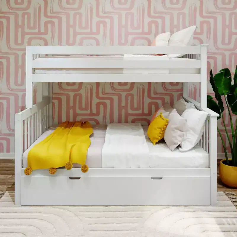 Max & Lily Bunk Bed with Ladder on End and Trundle, Twin-Over-Full Bed Frame for Kids