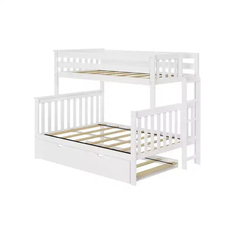 Max & Lily Bunk Bed with Ladder on End and Trundle, Twin-Over-Full Bed Frame for Kids