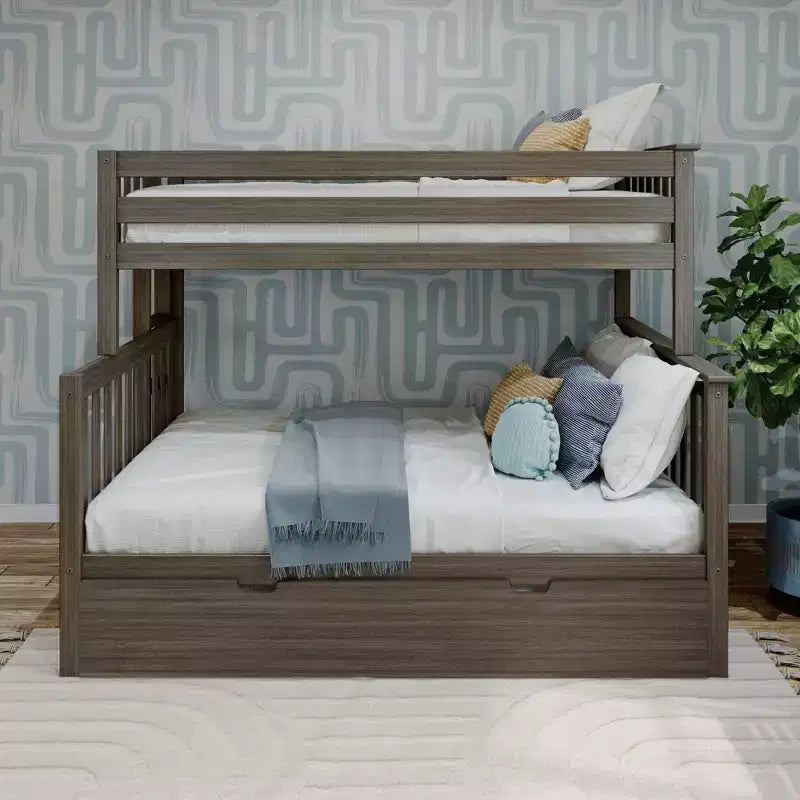 Max & Lily Bunk Bed with Ladder on End and Trundle, Twin-Over-Full Bed Frame for Kids