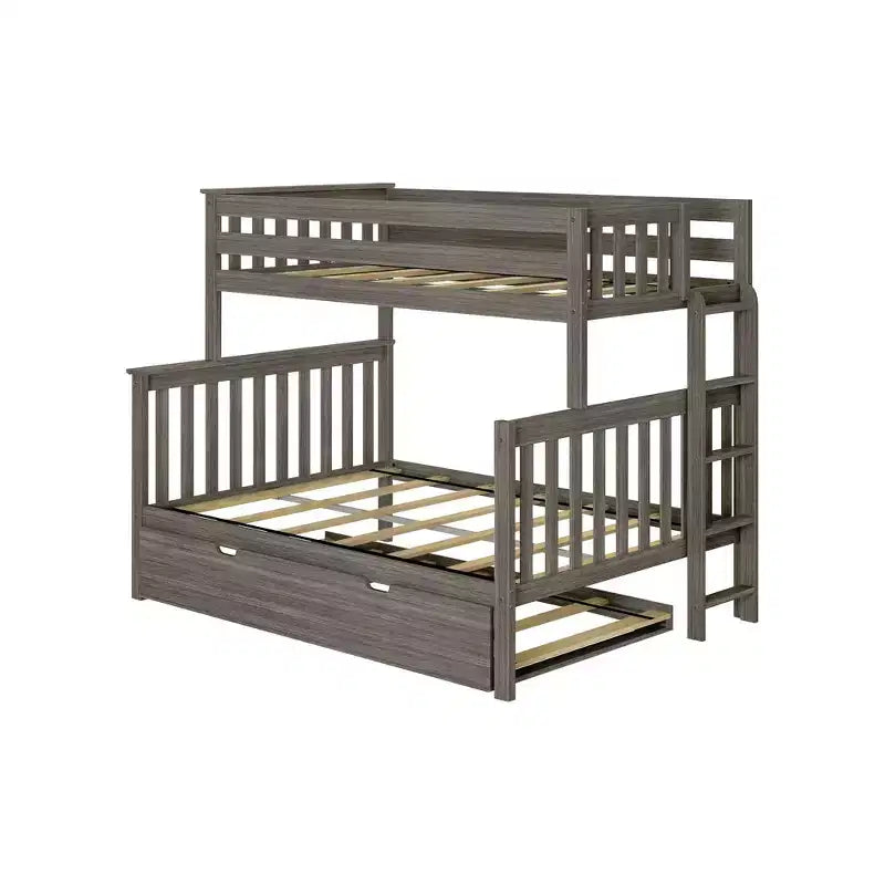 Max & Lily Bunk Bed with Ladder on End and Trundle, Twin-Over-Full Bed Frame for Kids