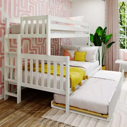 Max & Lily Bunk Bed with Ladder on End and Trundle, Twin-Over-Full Bed Frame for Kids
