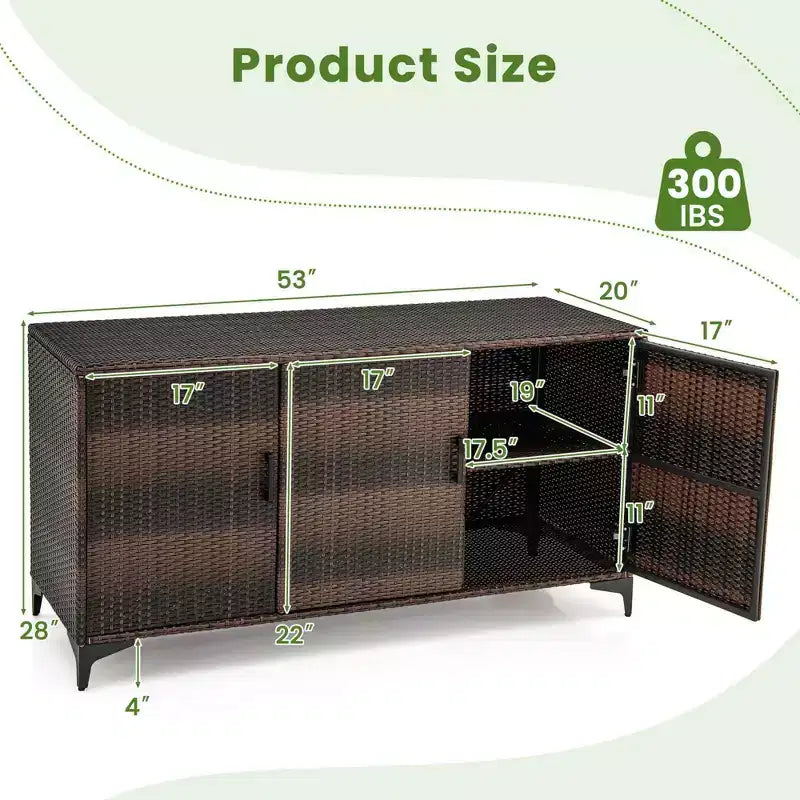 Costway 84 Gallon 3-Door Patio Wicker Storage Cabinet Deck Box with Removable Shelves Black/Mix Brown
