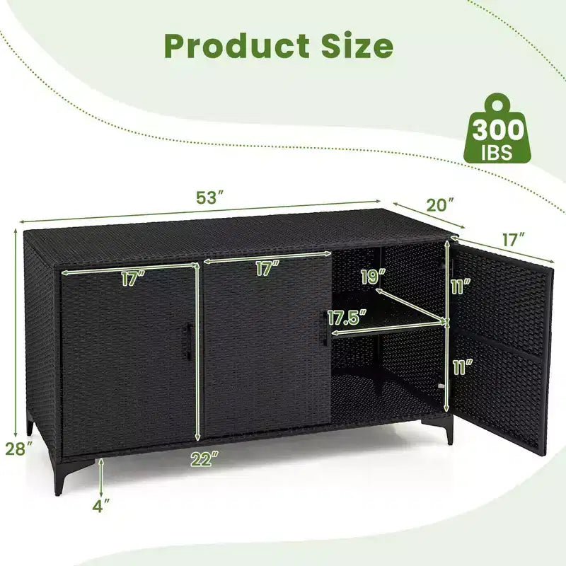 Costway 84 Gallon 3-Door Patio Wicker Storage Cabinet Deck Box with Removable Shelves Black/Mix Brown